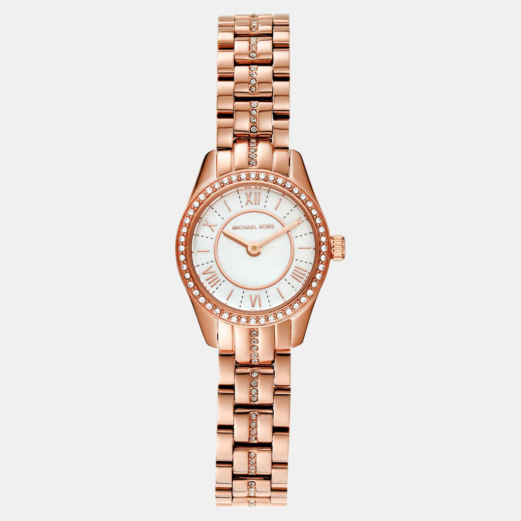 Lauryn Women Quartz White Mother Of Pearl Dial Analog Stainless Steel Watch MK4485