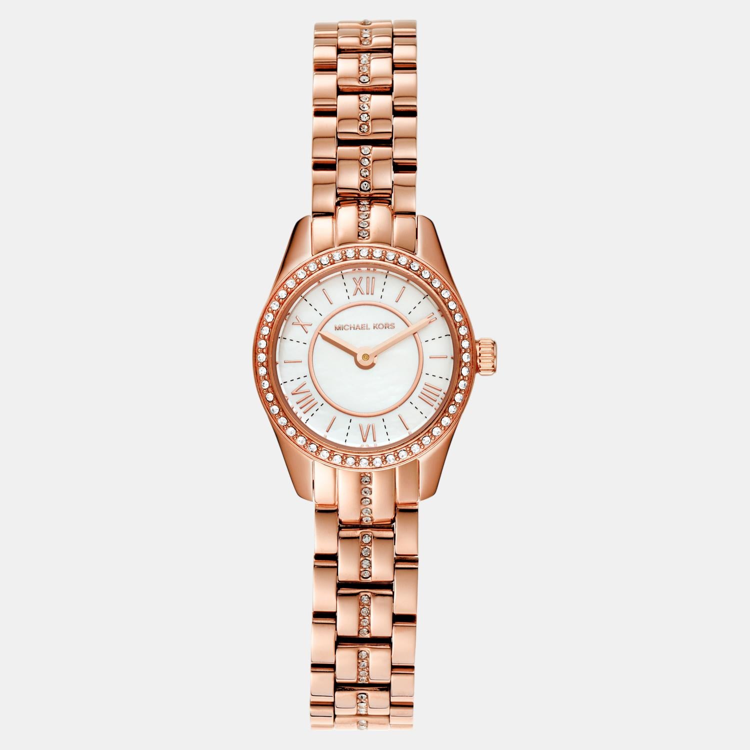 Lauryn Women Quartz White Mother Of Pearl Dial Analog Stainless Steel Watch MK4485