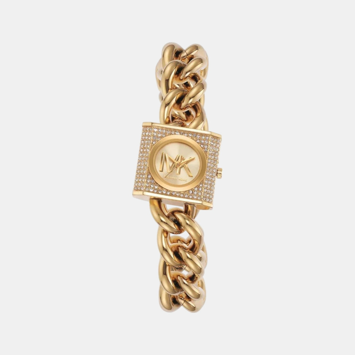 Mk Chain Lock Women Quartz Gold Dial Analog Stainless Steel Watch MK4711