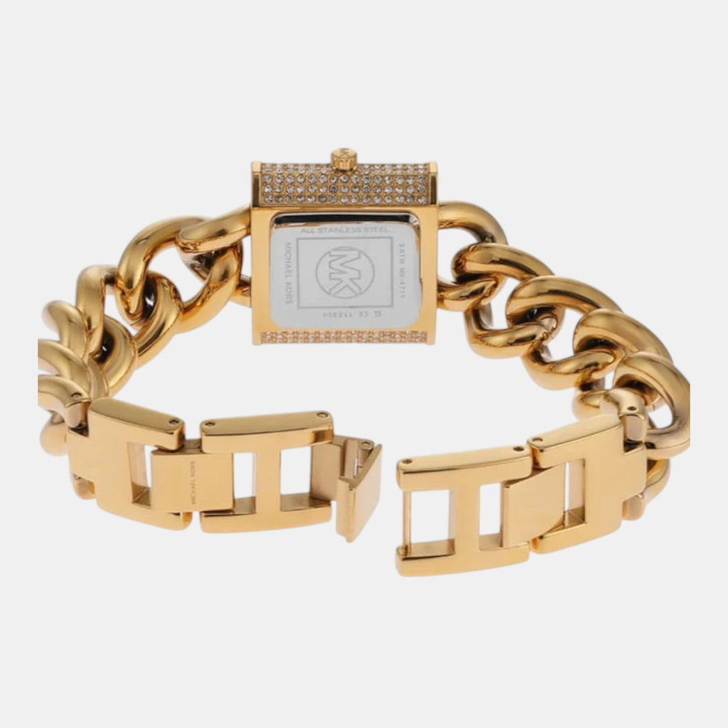 Mk Chain Lock Women Quartz Gold Dial Analog Stainless Steel Watch MK4711