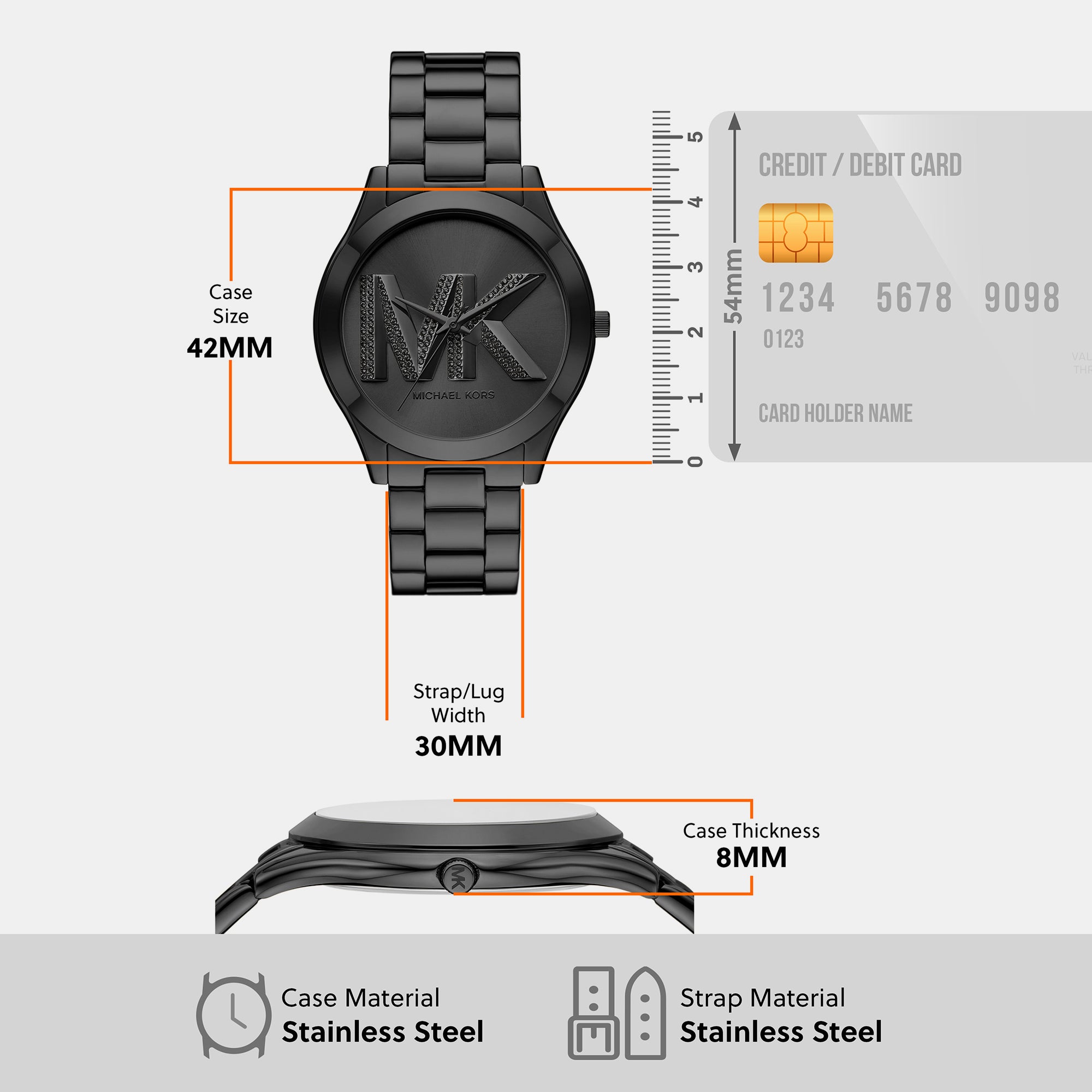 Slim Runway Women Quartz Black Dial Analog Stainless Steel Watch MK4734