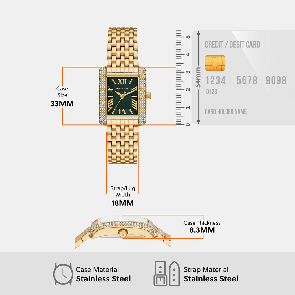 Emery Women Quartz Green Dial Analog Stainless Steel Watch MK4742
