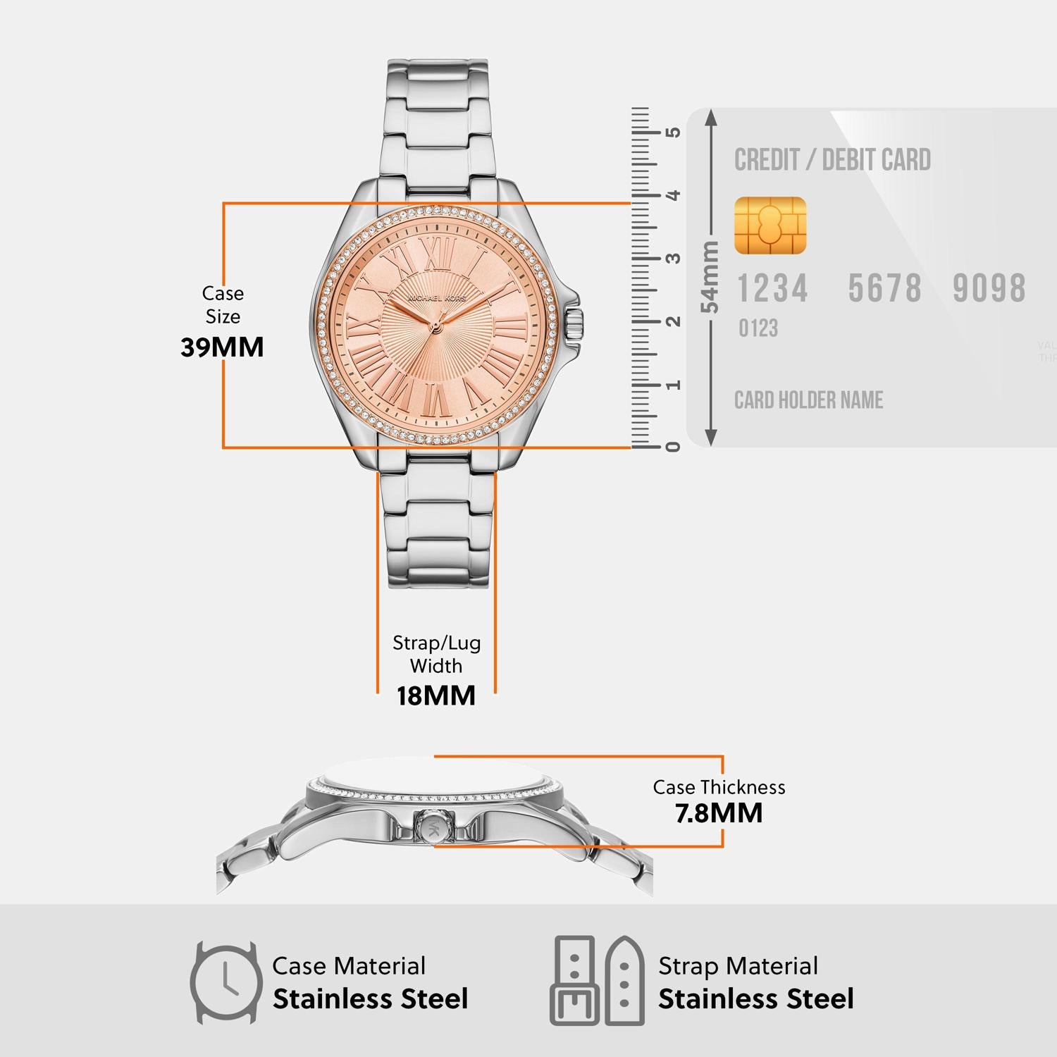 Kacie Women Quartz Rose Gold Dial Analog Stainless Steel Watch MK4854