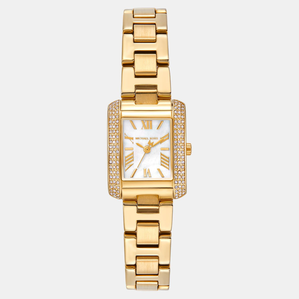 Emery Women Quartz White Mother Of Pearl Dial Analog Stainless Steel Watch MK4867