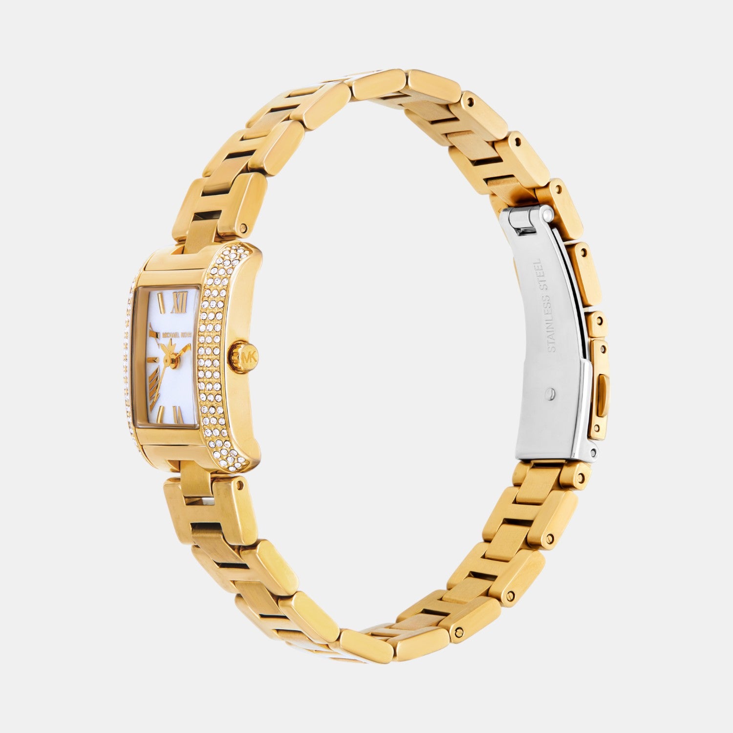 Emery Women Quartz White Mother Of Pearl Dial Analog Stainless Steel Watch MK4867