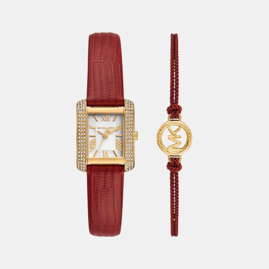 Emery Women Quartz White Dial Analog Leather Watch MK4874SET