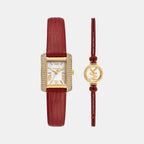 Emery Women Quartz White Dial Analog Leather Watch MK4874SET