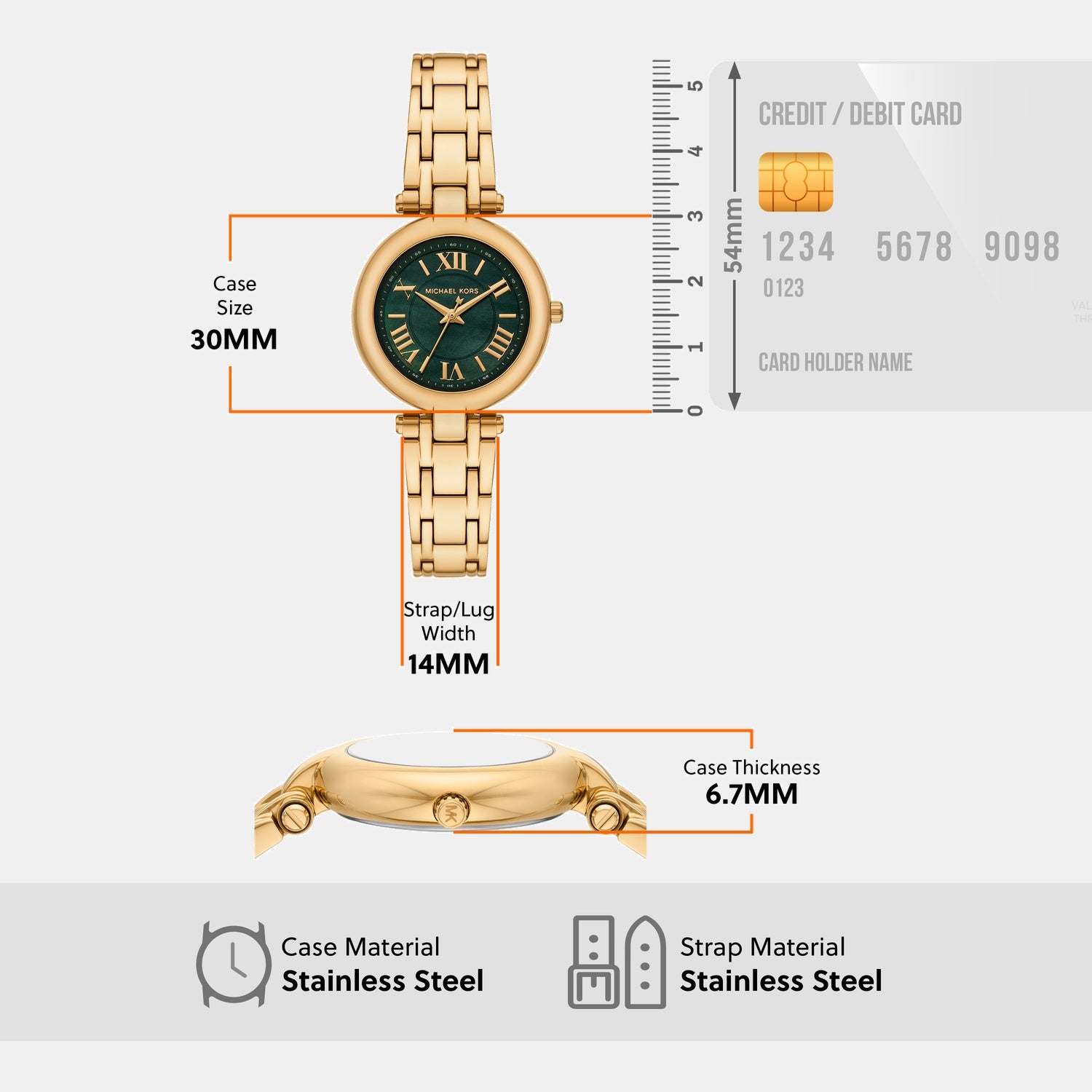 Women Quartz Green Dial Analog Stainless Steel Watch MK4892