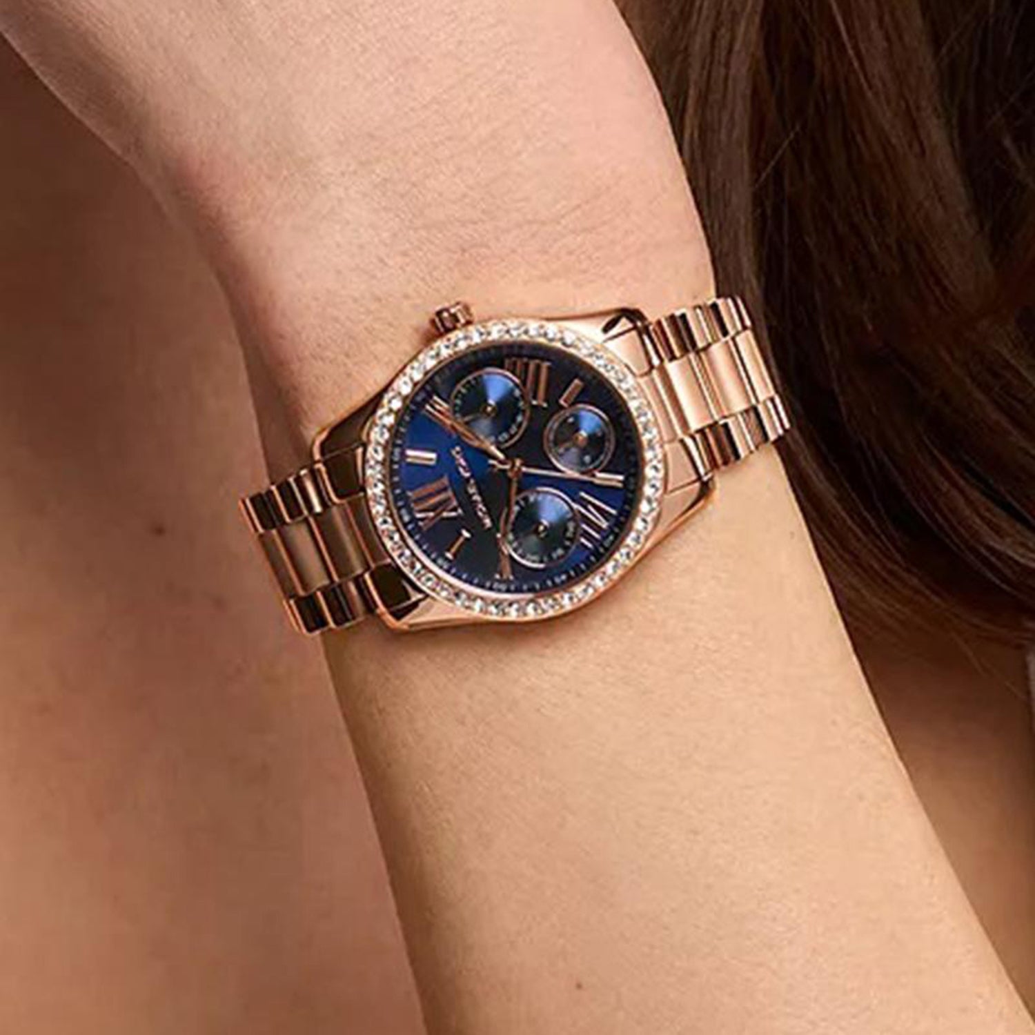 Lexington Women Quartz Blue Dial Multi-Function Stainless Steel Watch MK4926