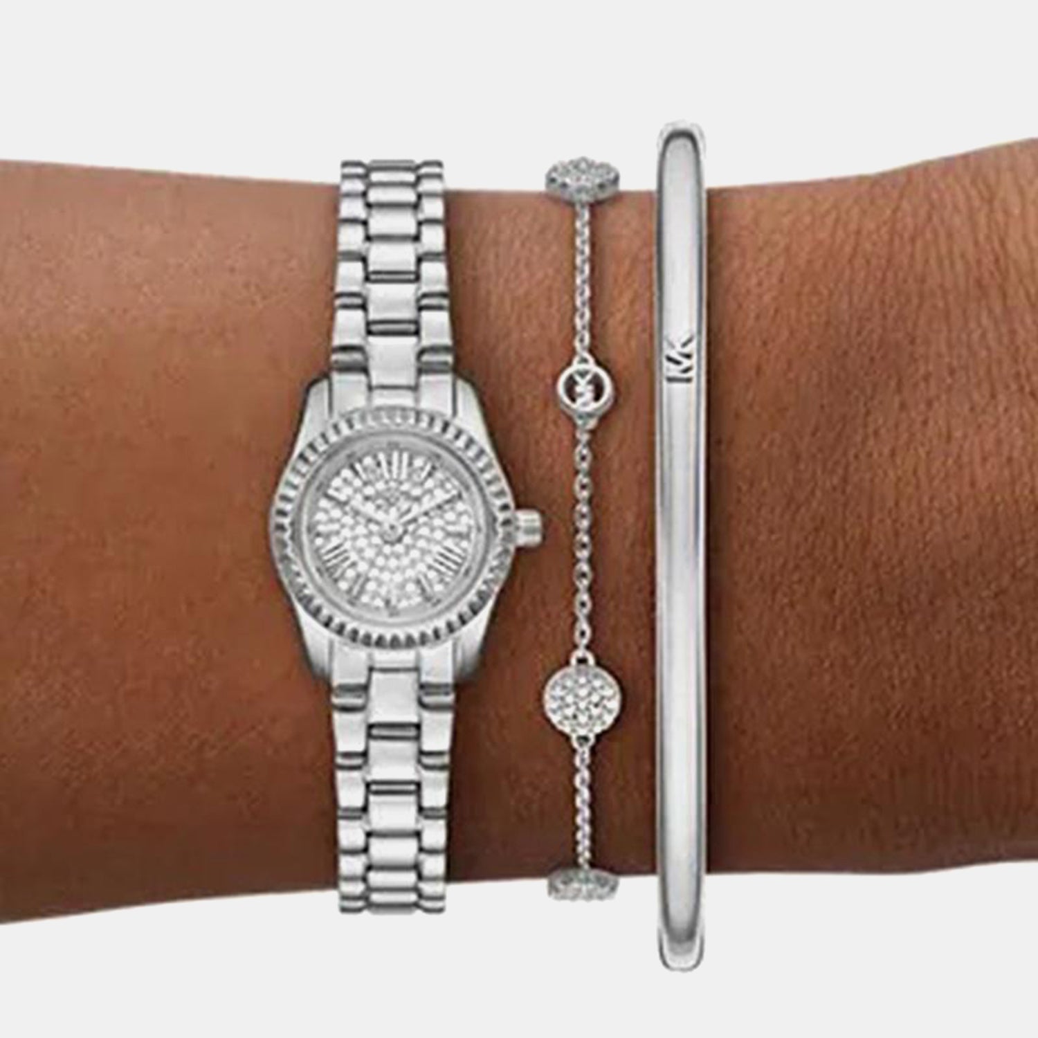 Petite Women Quartz Silver Dial Analog Stainless Steel Watch MK4948SET