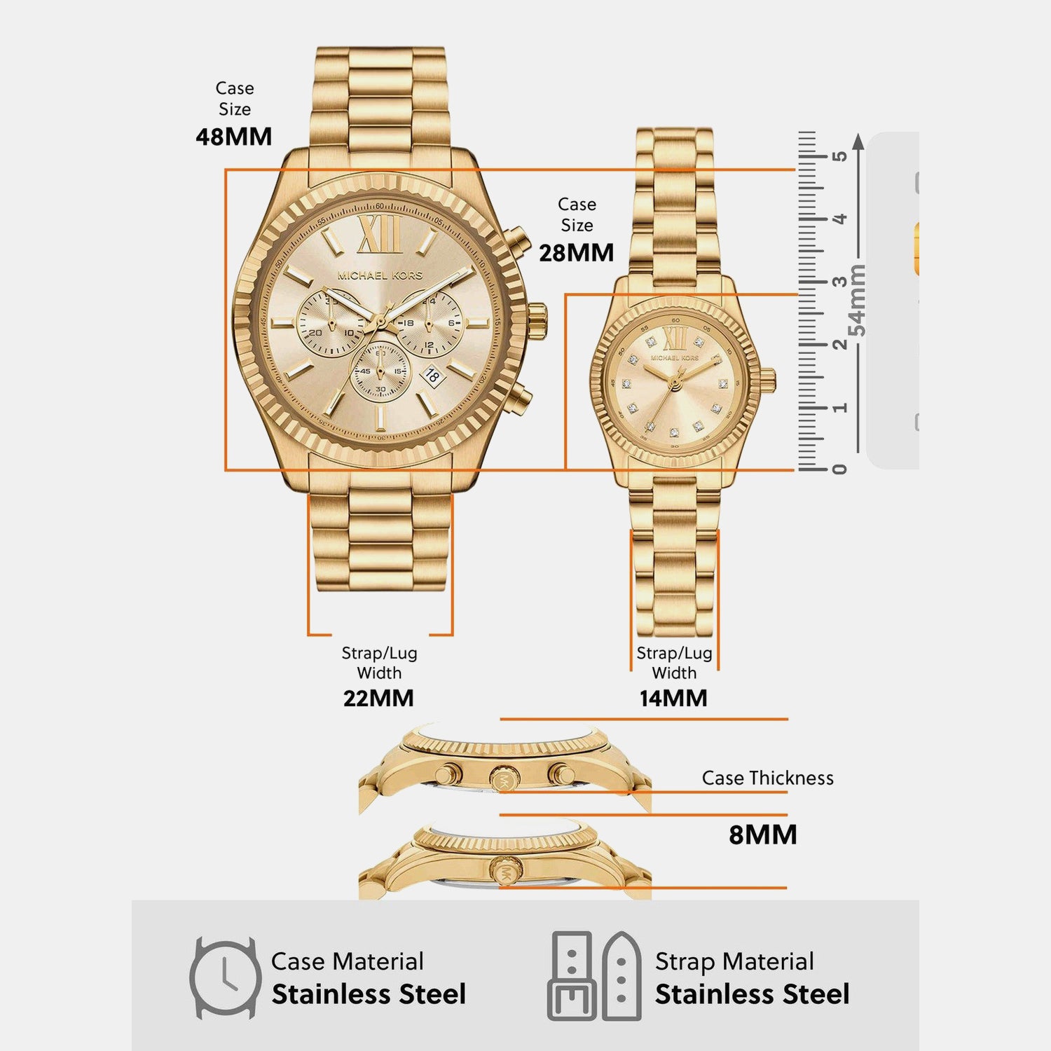 Lexington Couple Quartz Gold Dial Analog Stainless Steel Watch MK4950SET