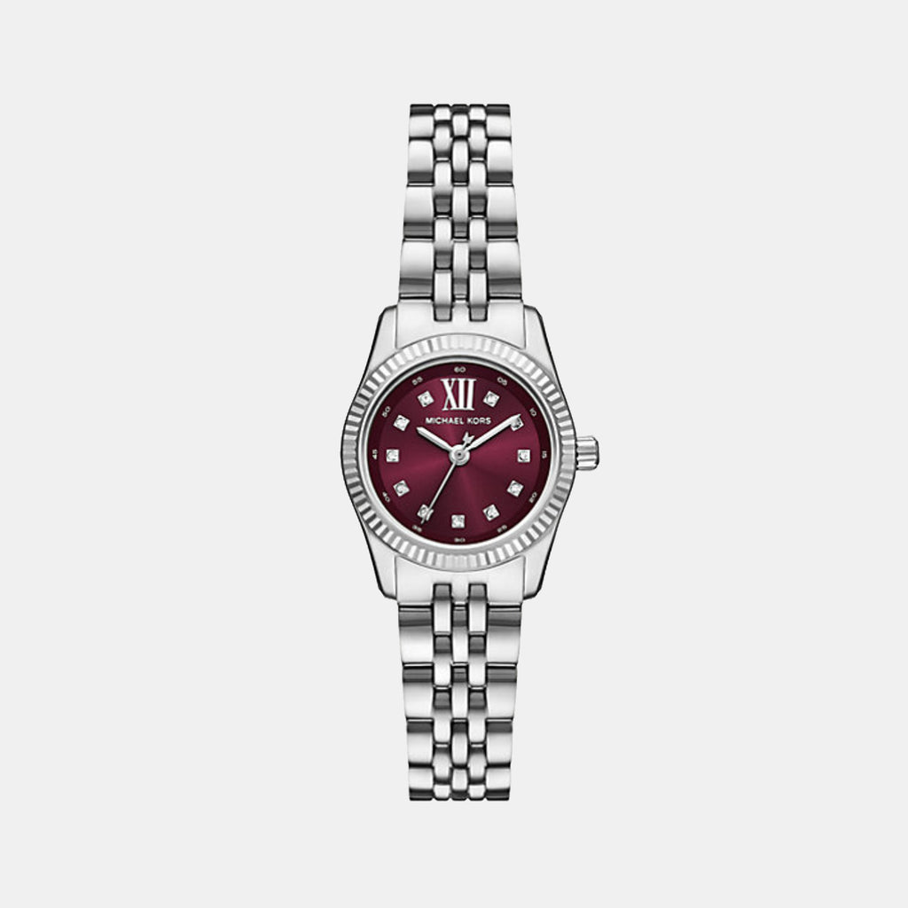 Mini Lexington Pave Women Quartz Burgundy Dial Analog Stainless Steel Watch MK4968