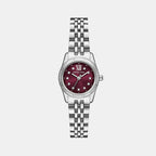 Mini Lexington Pave Women Quartz Burgundy Dial Analog Stainless Steel Watch MK4968