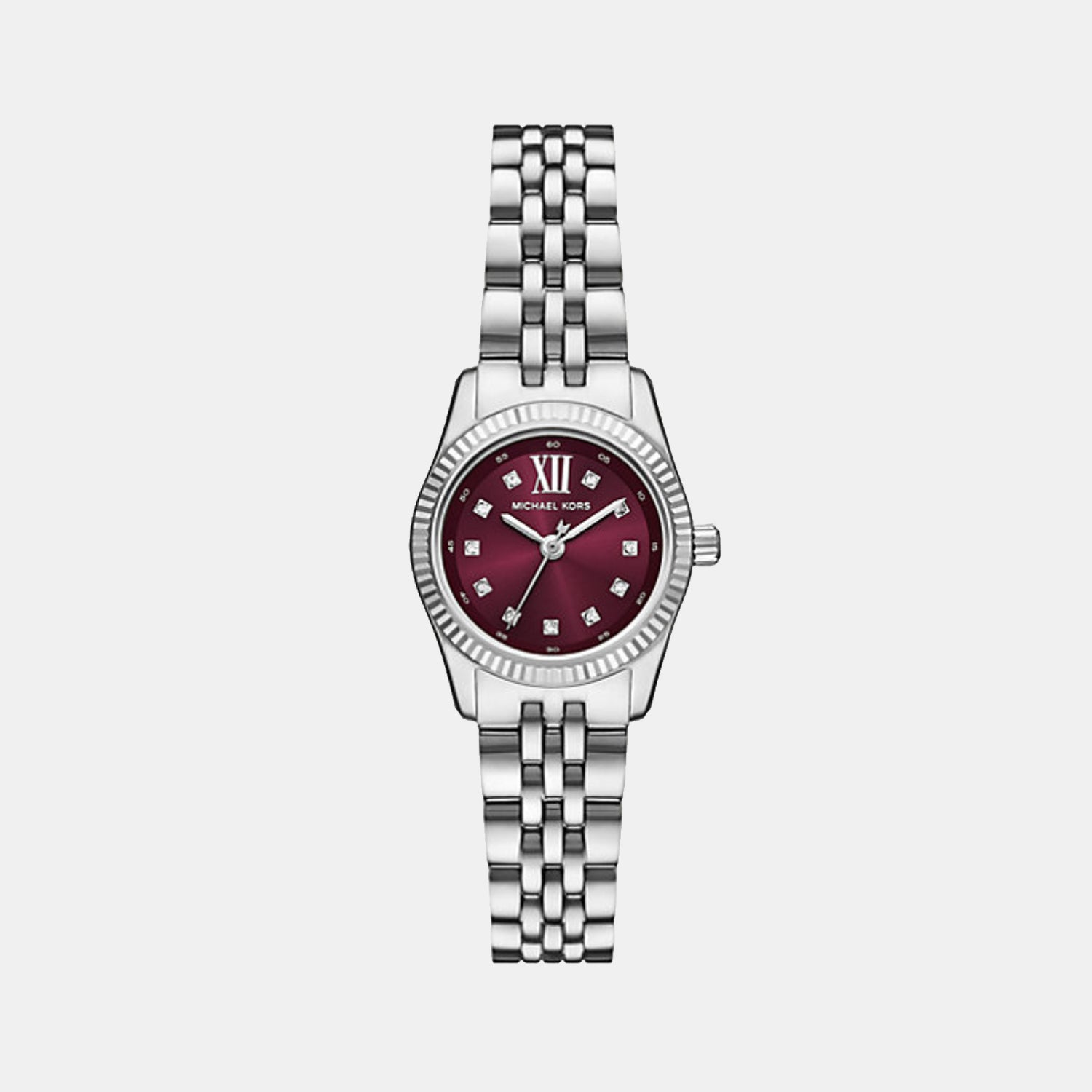 Mini Lexington Pave Women Quartz Burgundy Dial Analog Stainless Steel Watch MK4968