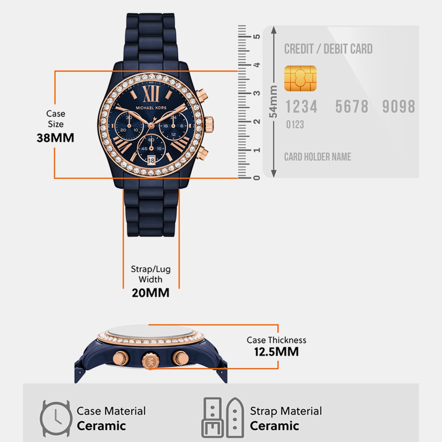 Lexington Women Quartz Blue Dial Chronograph Ceramic Watch MK4969