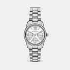 Mini Lexington Pave Women Quartz Silver Dial Multi-Function Stainless Steel Watch MK4979