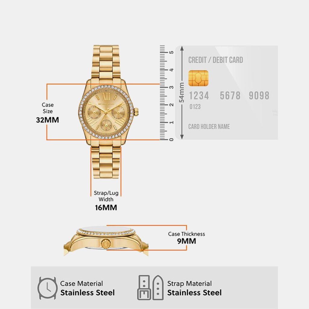 Lexington Women Quartz Gold Dial Chronograph Stainless Steel Watch MK4982