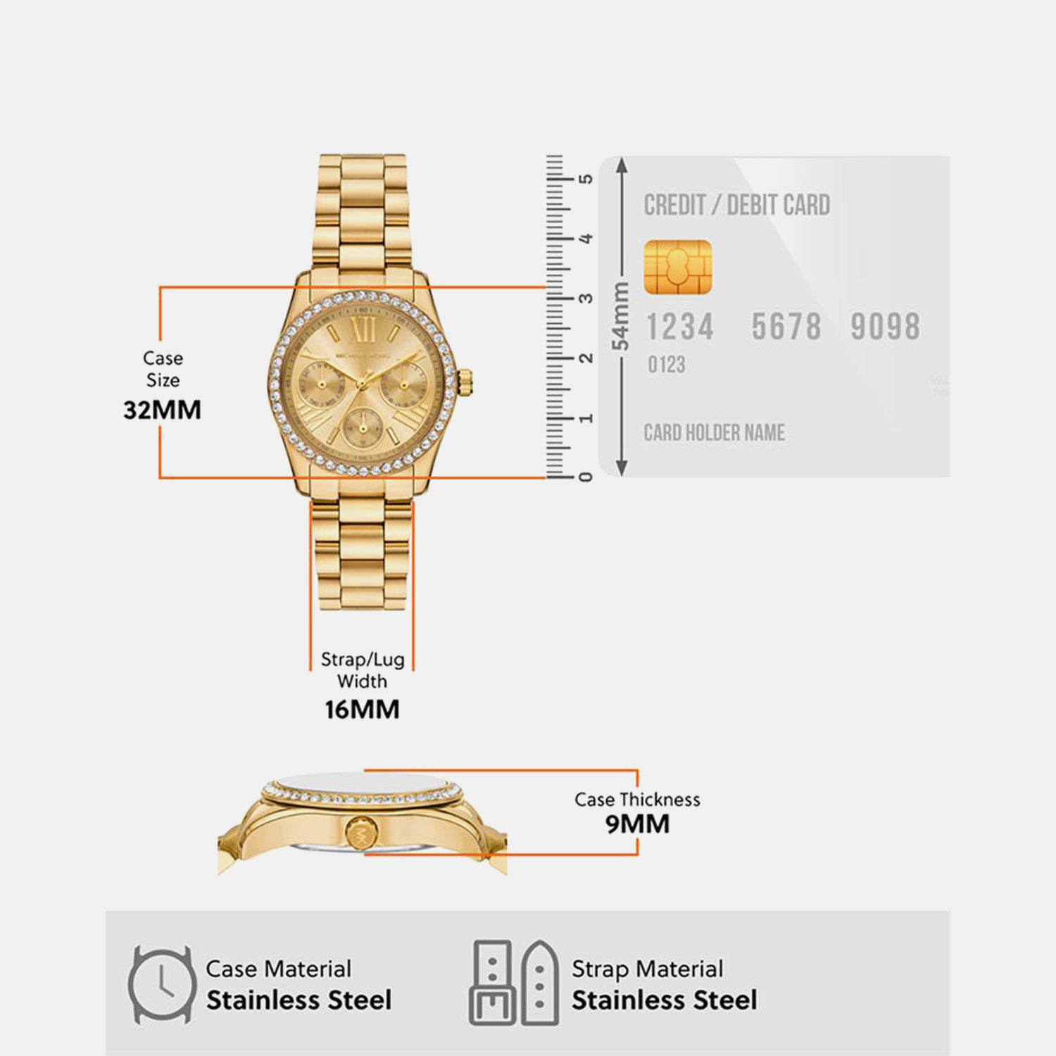 Lexington Women Quartz Gold Dial Chronograph Stainless Steel Watch MK4982
