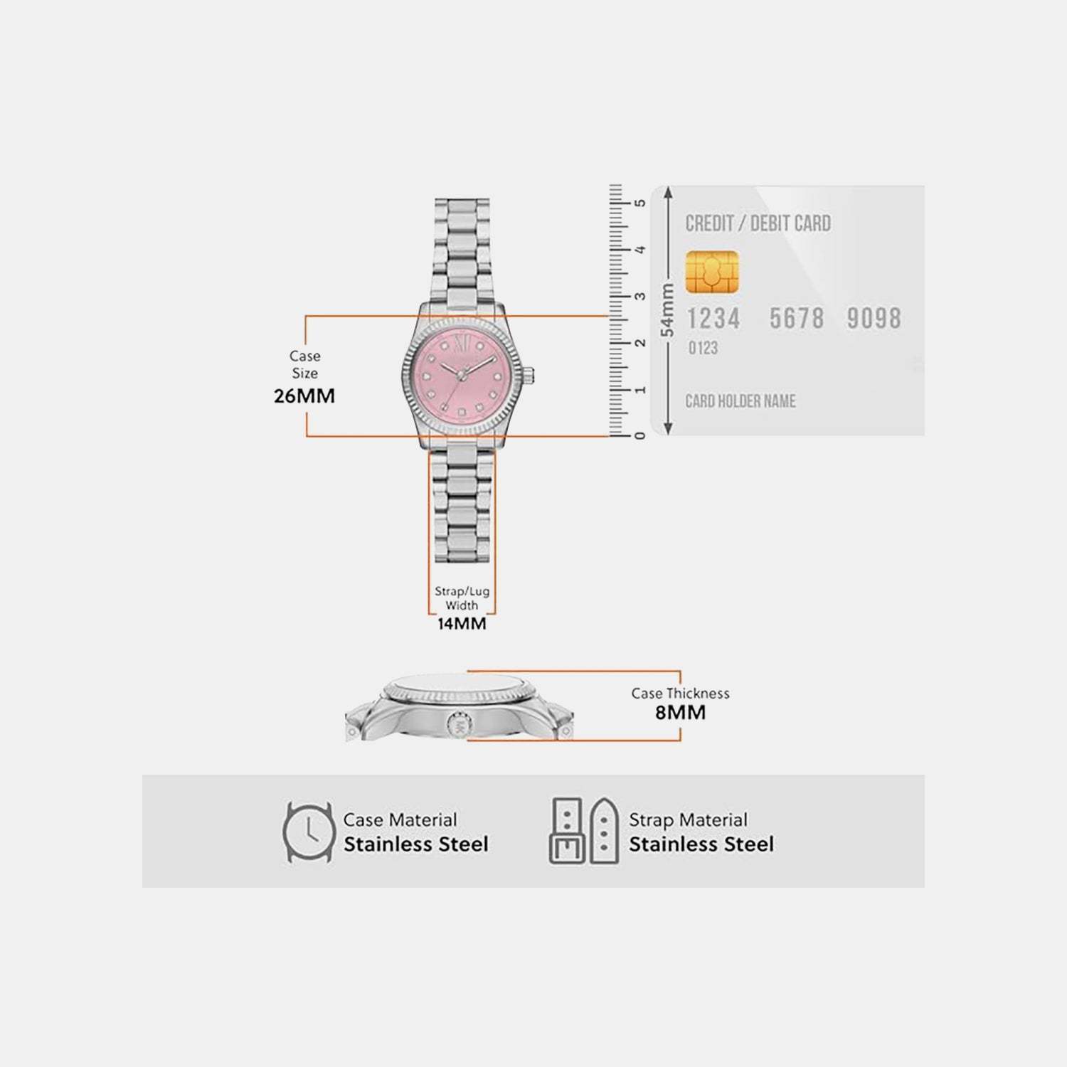 Lexington Women Quartz Pink Dial Analog Stainless Steel Watch MK4996