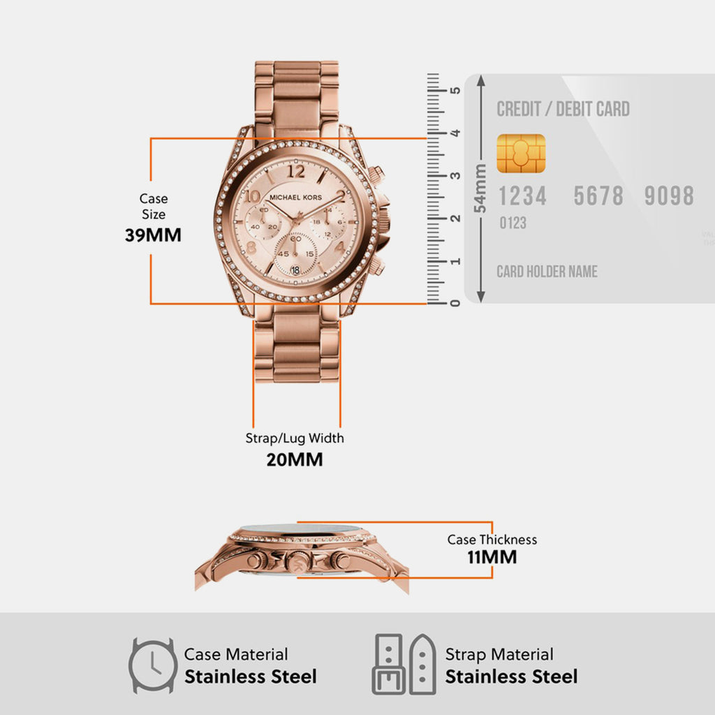 Blair Women Quartz Pink Dial Chronograph Stainless Steel Watch MK5263