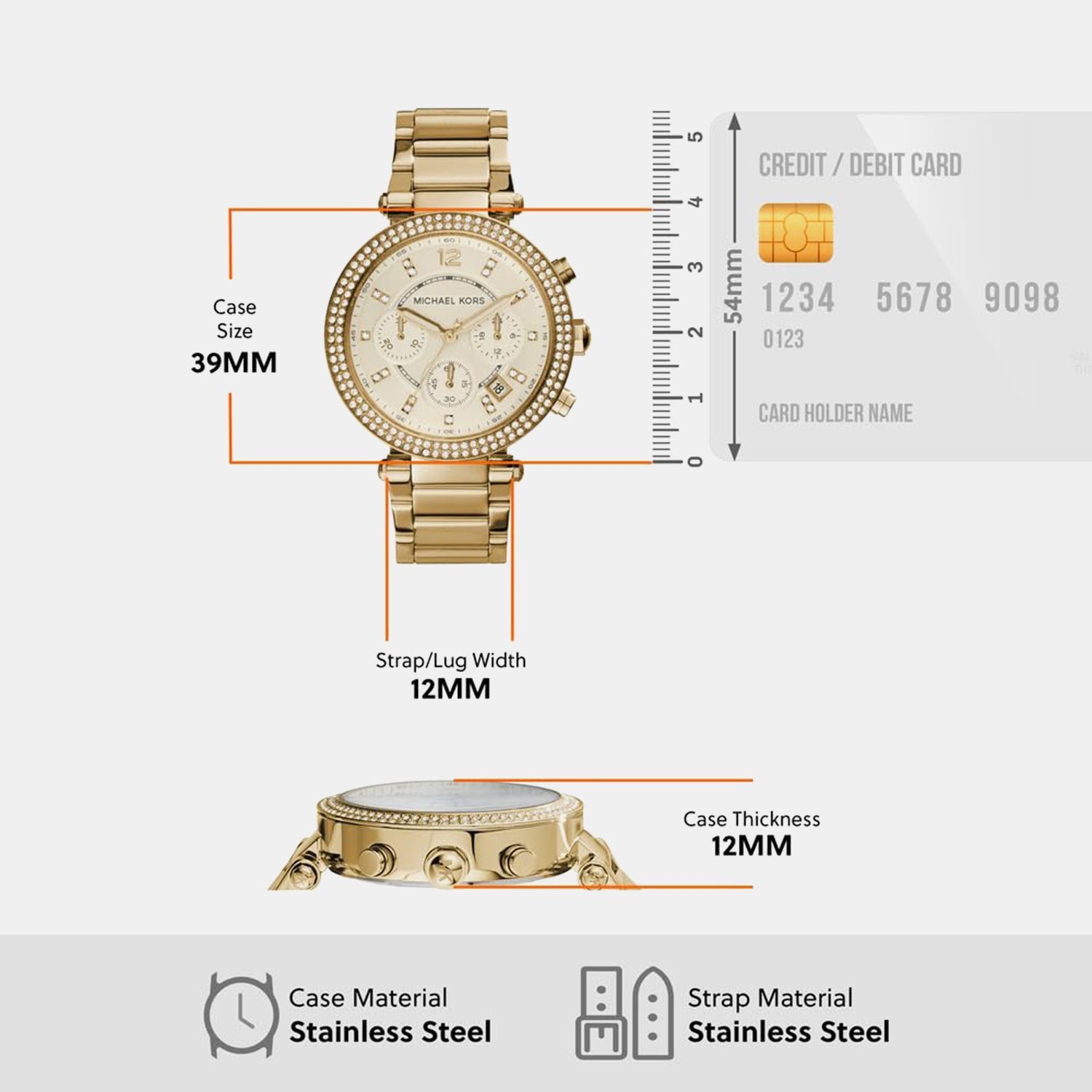 Parker Women Quartz Gold Dial Chronograph Stainless Steel Watch MK5354