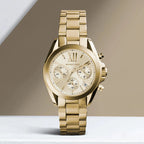 Mini Bradshaw Women Quartz Gold Dial Chronograph Stainless Steel Watch MK5798