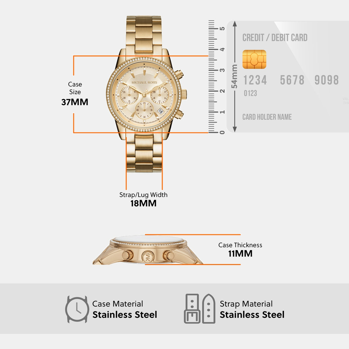 Bryant Women Quartz Gold Dial Chronograph Stainless Steel Watch MK6356