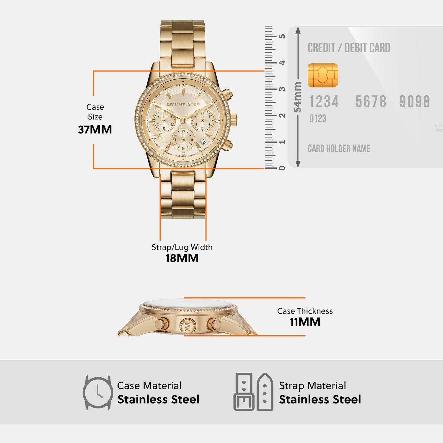 Ritz Women Quartz Gold Dial Chronograph Stainless Steel Watch MK6356