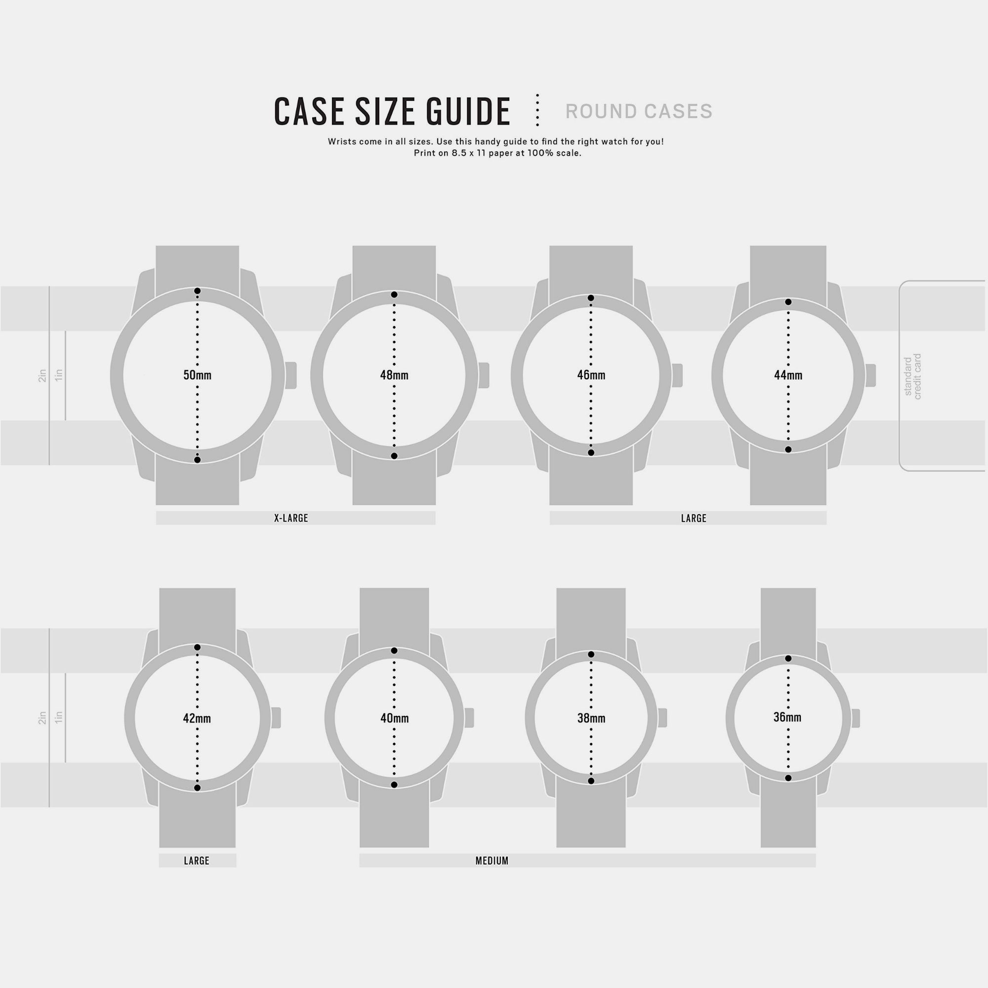 Wrist watch clearance crystal size chart