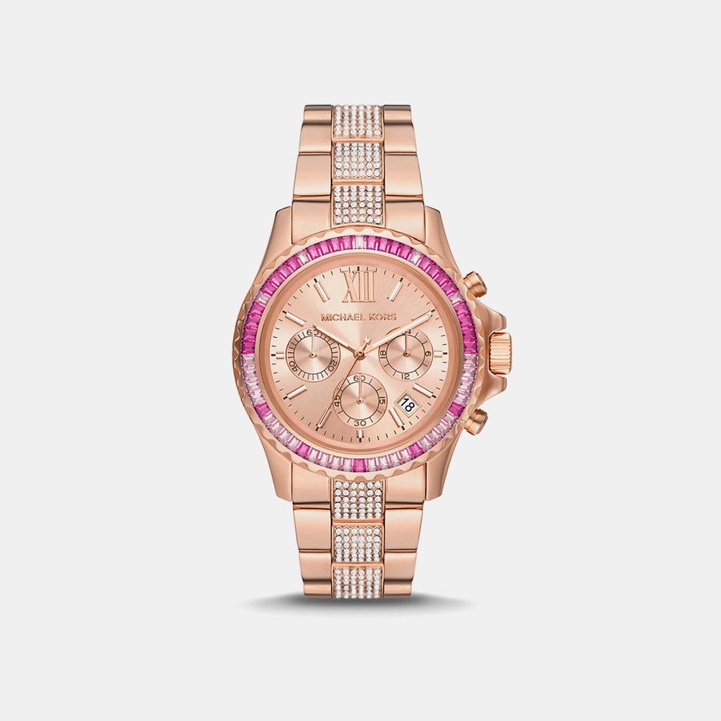 Everest Women Quartz Rose Gold Dial Chronograph Stainless Steel Watch MK7211