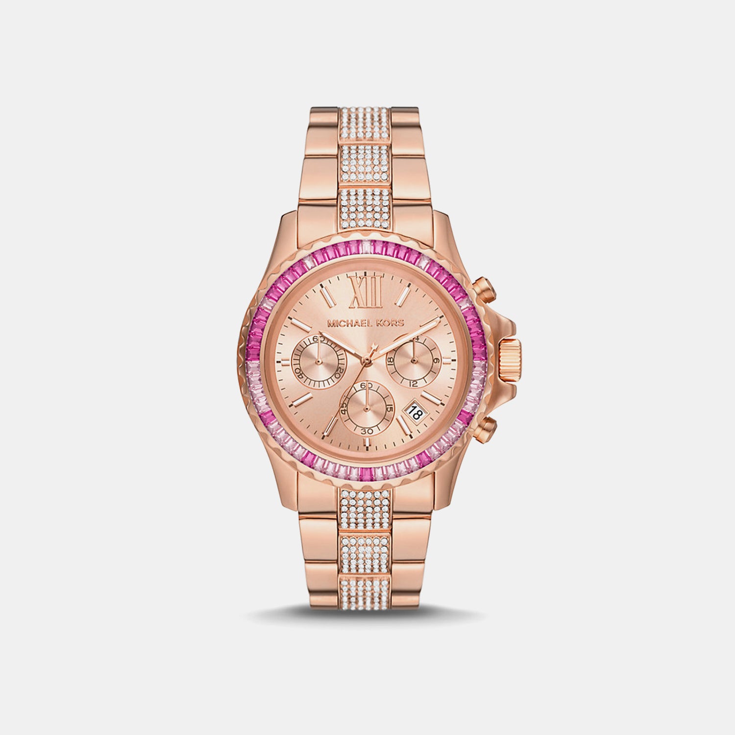 Everest Women Quartz Rose Gold Dial Chronograph Stainless Steel Watch MK7211