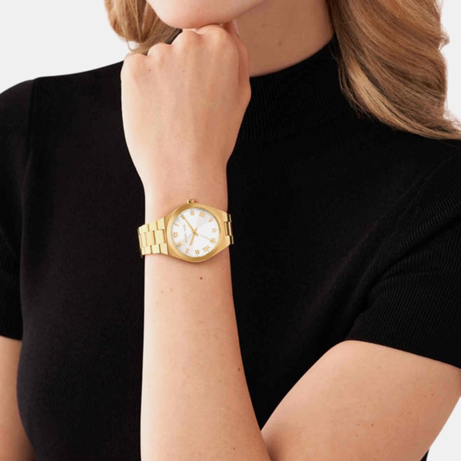 Lennox Women Quartz White Dial Analog Stainless Steel Watch MK7391