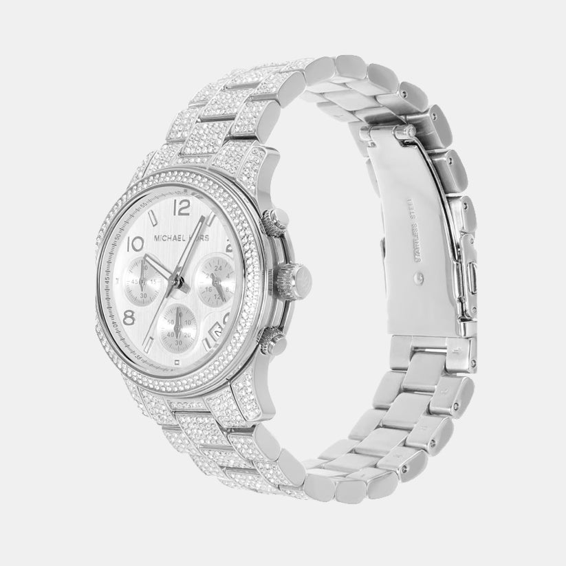Runway Women Quartz Silver Dial Chronograph Stainless Steel Watch MK7434