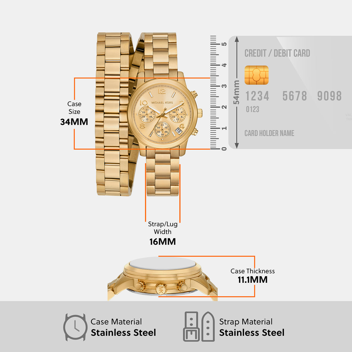 Runway Women Quartz Gold Dial Chronograph Stainless Steel Watch MK7452
