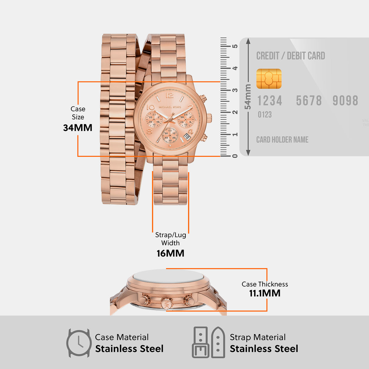 Runway Women Quartz Rose Gold Dial Chronograph Stainless Steel Watch MK7453