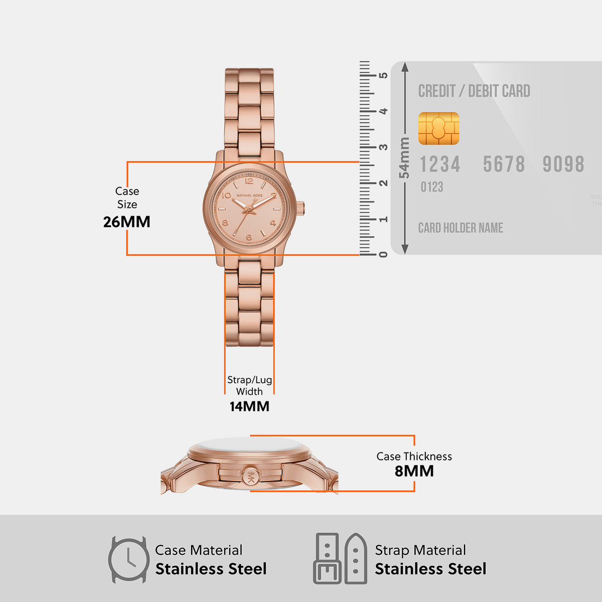 Runway Women Quartz Rose Gold Dial Analog Stainless Steel Watch MK7458