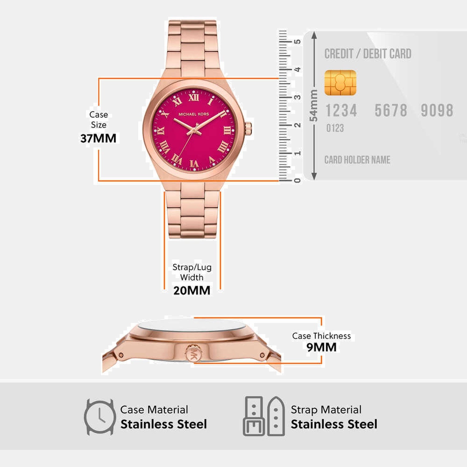 Lennox Women Quartz Pink Dial Analog Stainless Steel Watch MK7462