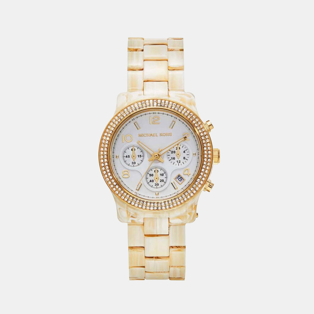 Runway Women Quartz White Dial Chronograph Acetate Watch MK7476