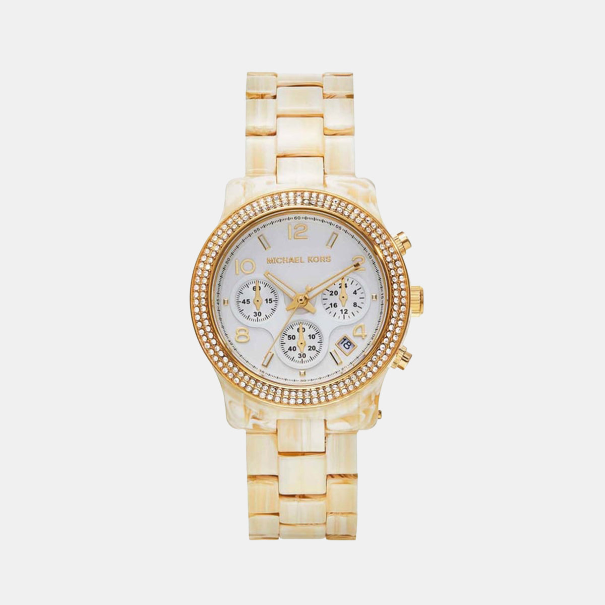 Runway Women Quartz White Dial Chronograph Acetate Watch MK7476