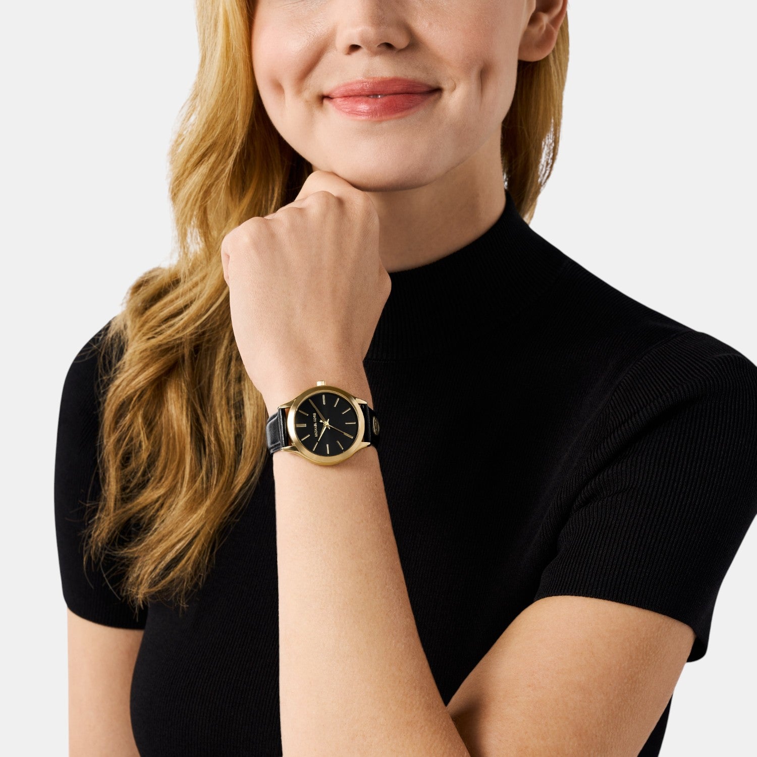 Slim Runway Women Quartz Black Dial Analog Leather Watch MK7482