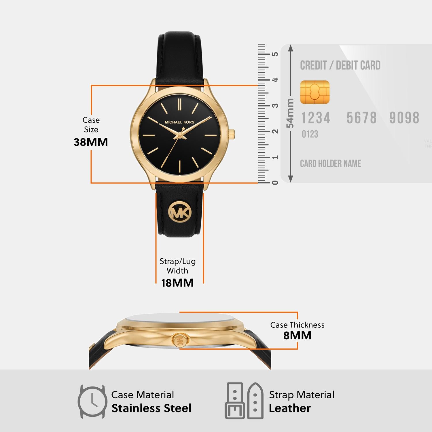 Slim Runway Women Quartz Black Dial Analog Leather Watch MK7482