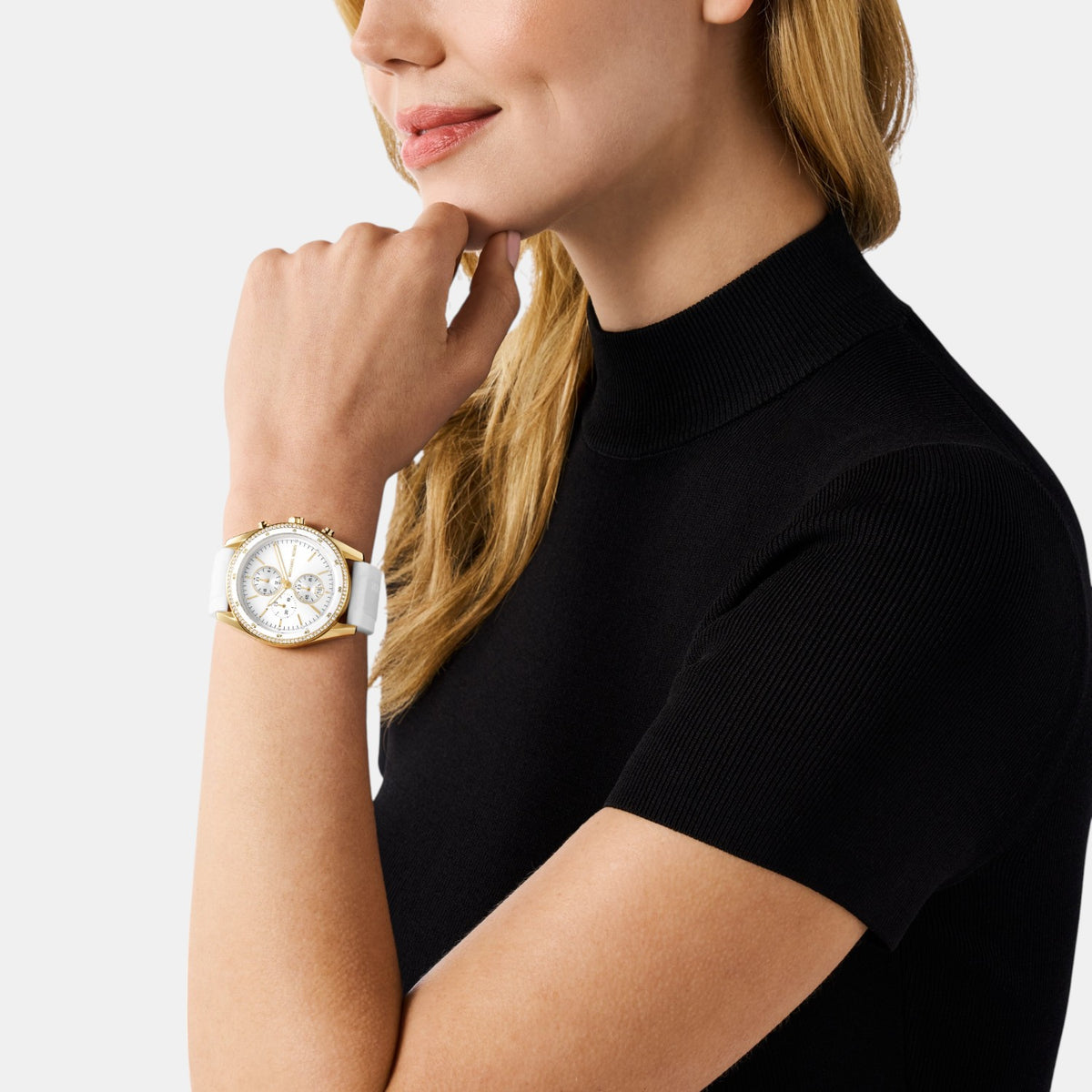 Hadyn Women Quartz White Dial Chronograph Silicone Watch MK7484