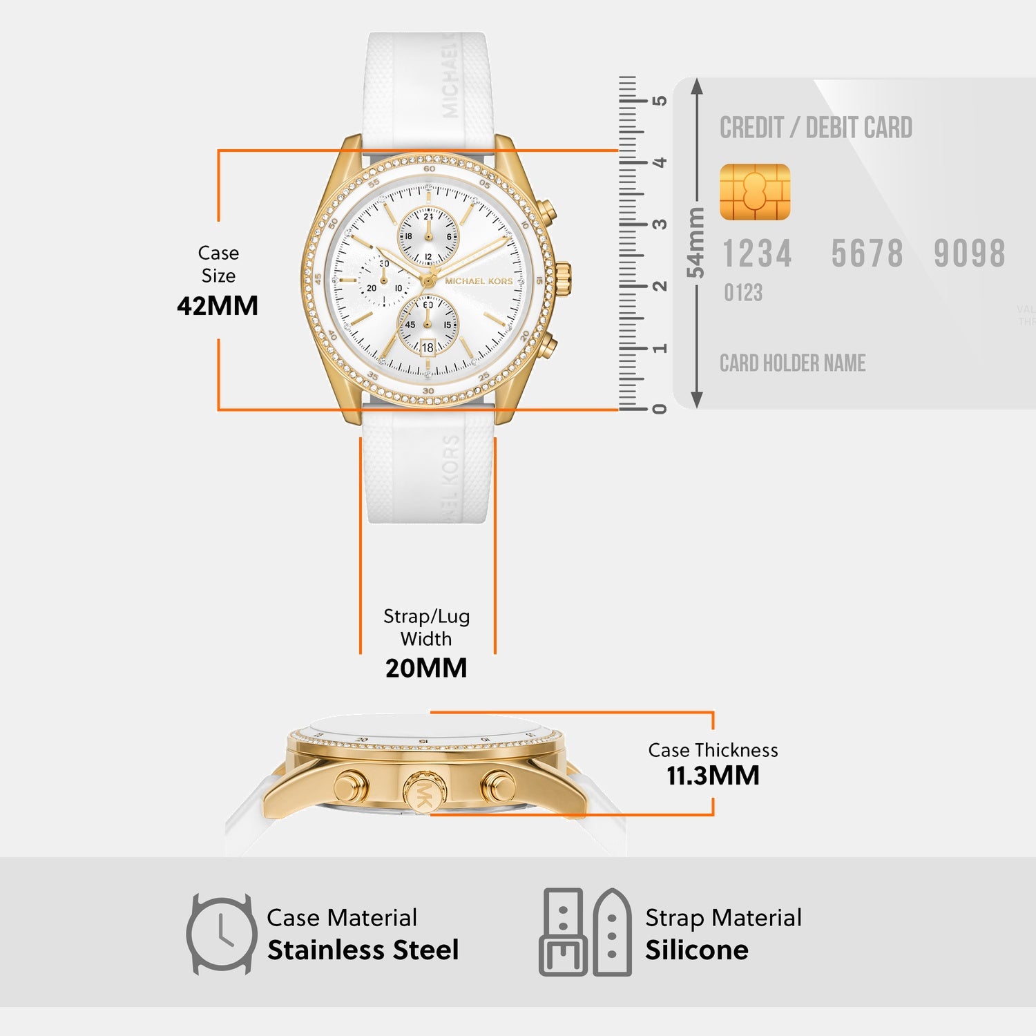 Hadyn Women Quartz White Dial Chronograph Silicone Watch MK7484