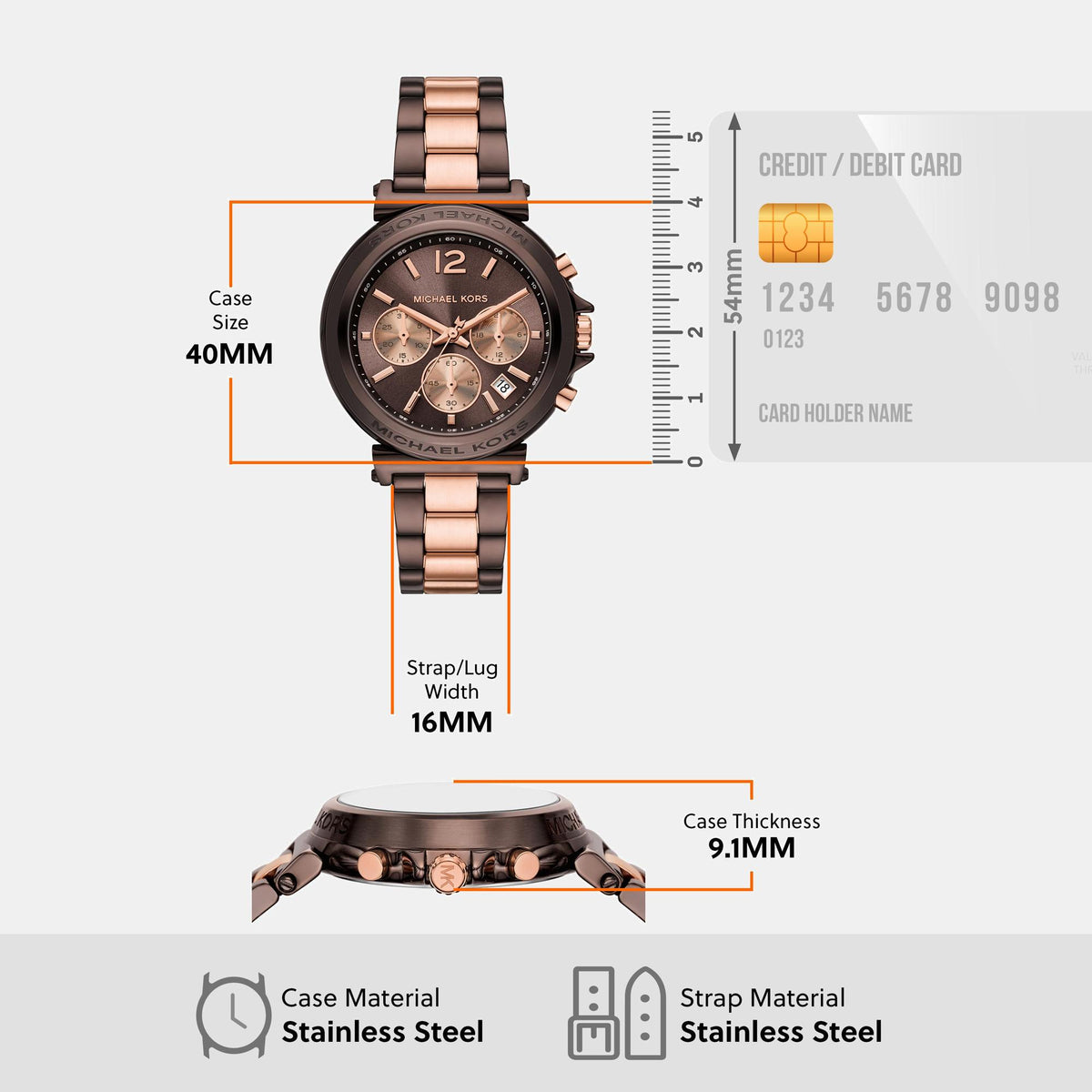 Maren Women Quartz Brown Dial Chronograph Stainless Steel Watch MK7496