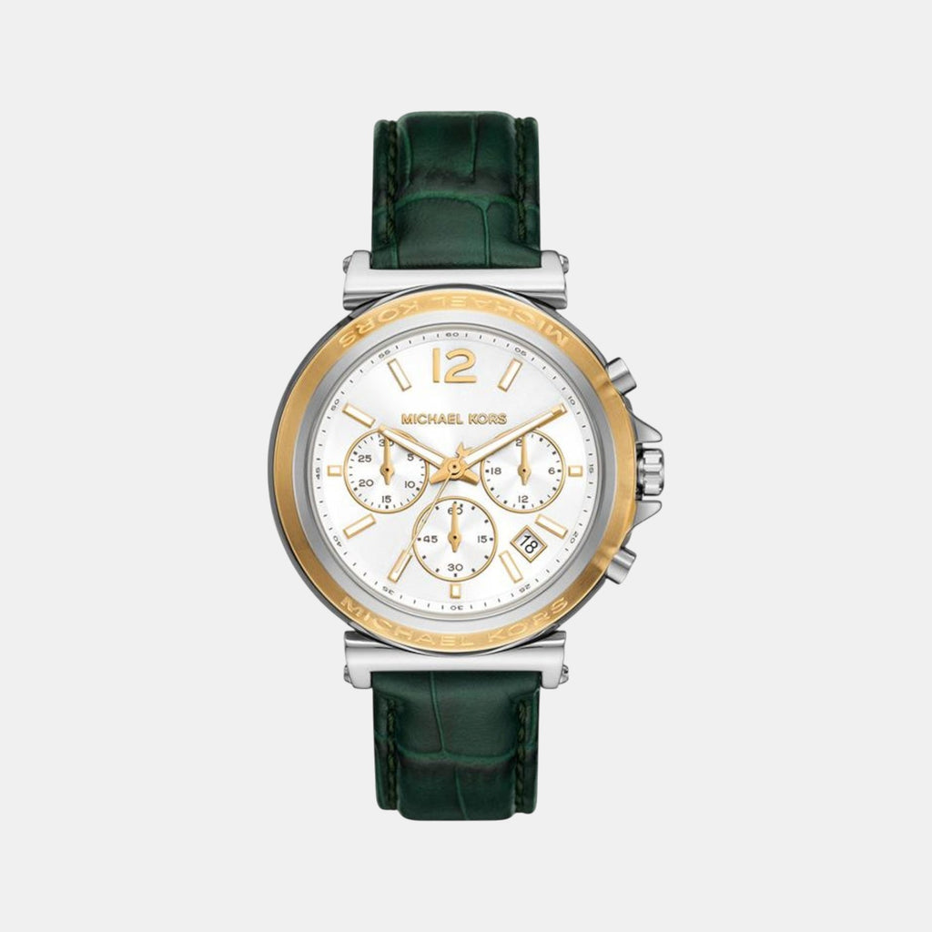 Maren Women Quartz White Dial Chronograph Leather Watch MK7498