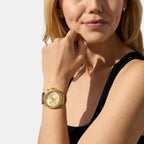 Maren Women Quartz Gold Dial Chronograph Leather Watch MK7508