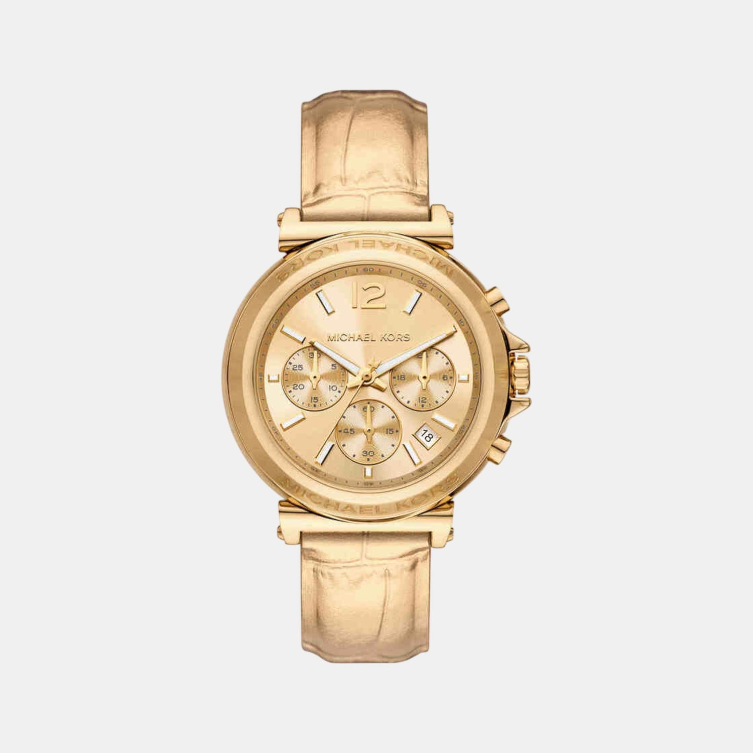Michael Kors Maren Women Quartz Gold Dial Chronograph Leather Watch MK7508