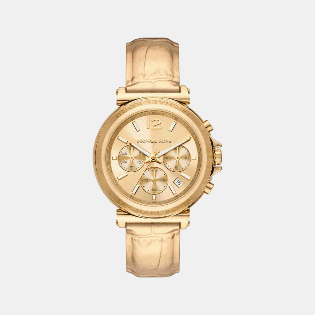 Maren Women Quartz Gold Dial Chronograph Leather Watch MK7508