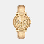 Maren Women Quartz Gold Dial Chronograph Leather Watch MK7508