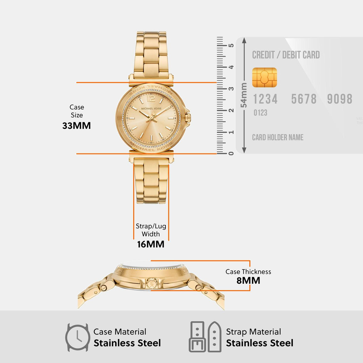 Maren Women Quartz Gold Dial Analog Stainless Steel Watch MK7516